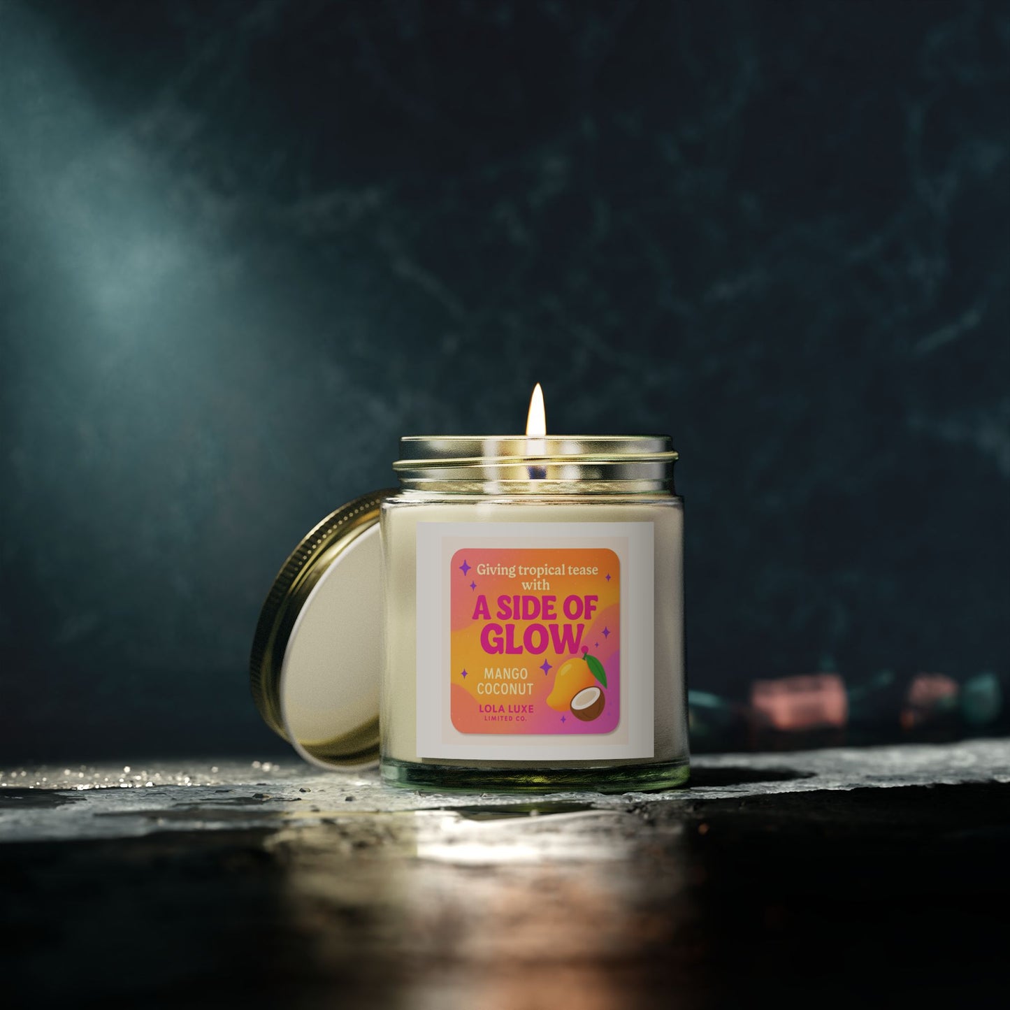 Mango Coconut Scented Candles, Coconut Apricot Wax (4oz, 9oz)