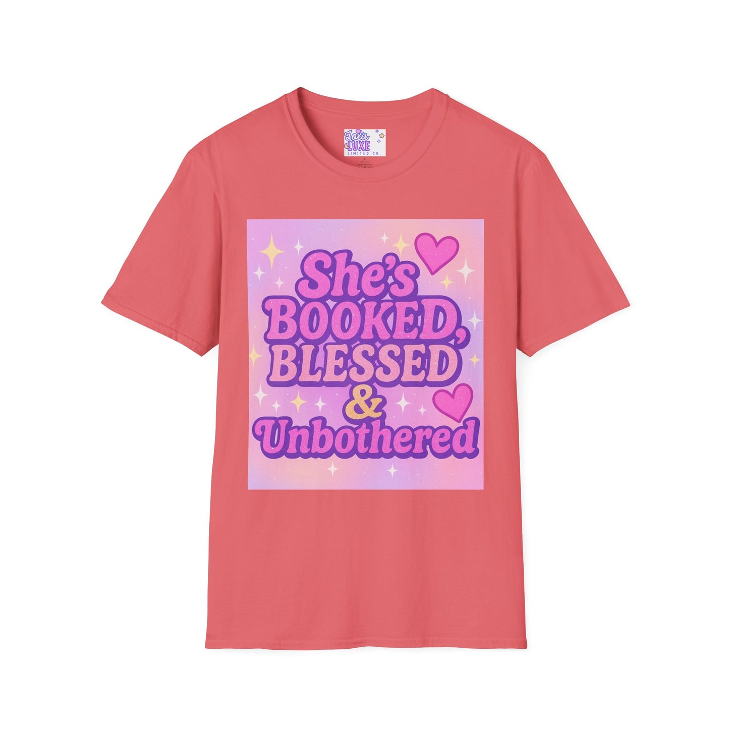 She's Booked, Blessed & Unbothered Glam Tee - Unisex Softstyle Tee for Positive Vibes