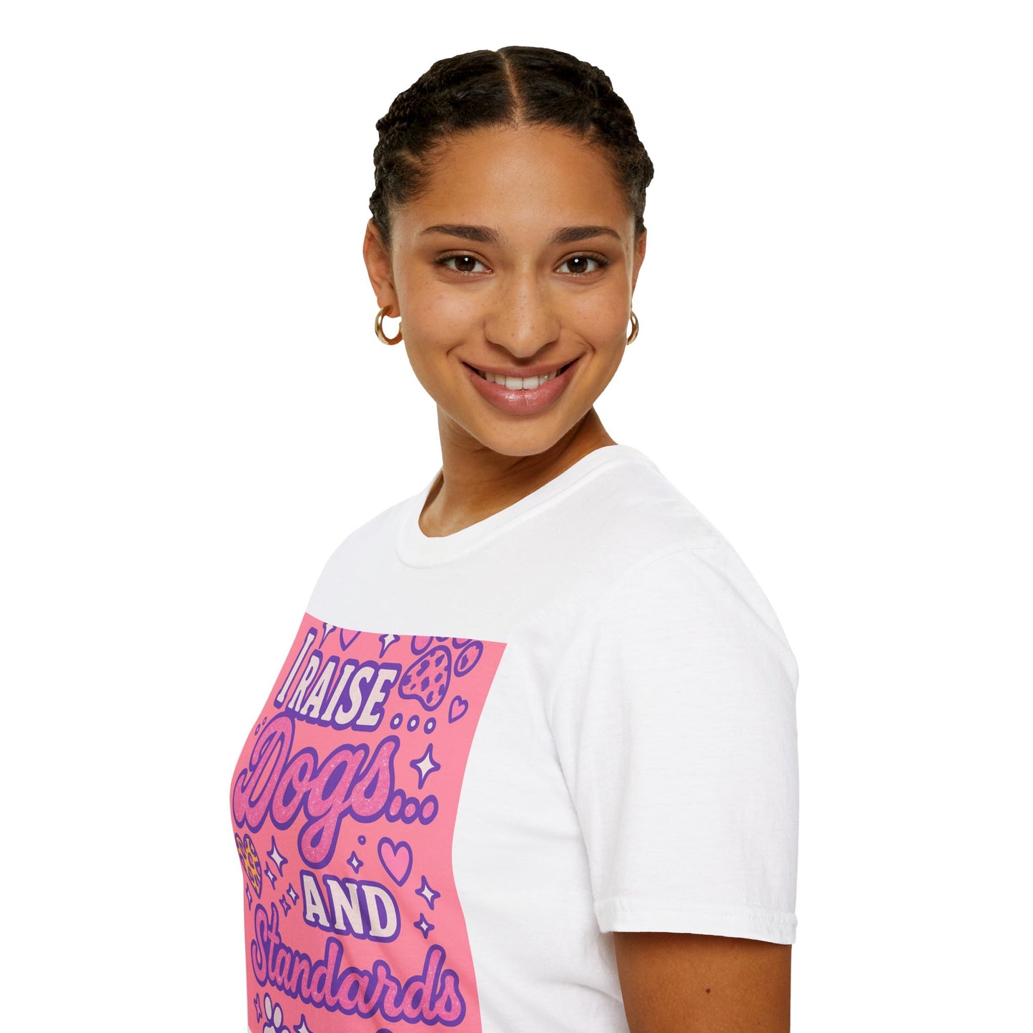 I Raise Dogs and Standards T-Shirt | Unisex Softstyle Glam Tee for Dog Lovers