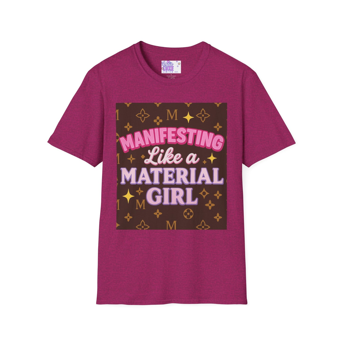 Manifesting Like a Material Girl Glam Tee| Unisex Softstyle Tee | Trendy Apparel for Manifestation Enthusiasts