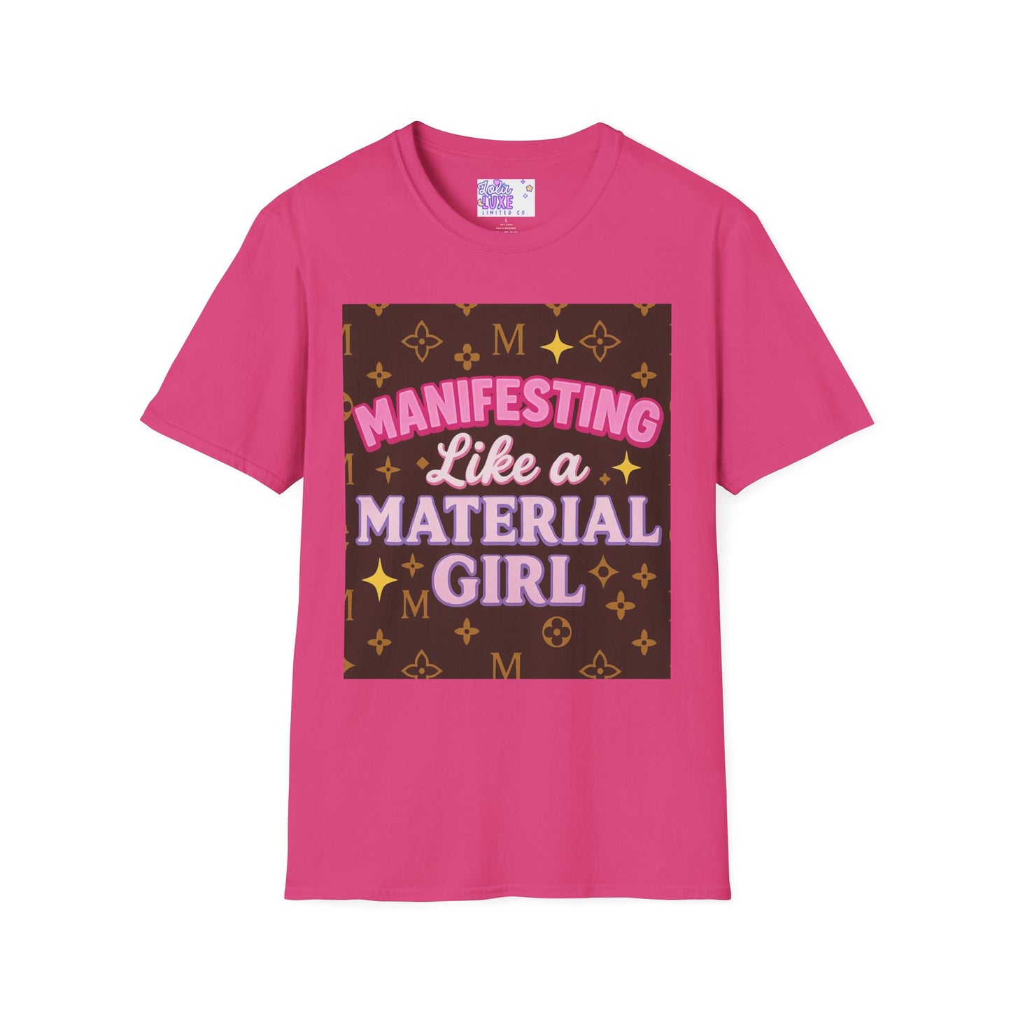 Manifesting Like a Material Girl Glam Tee| Unisex Softstyle Tee | Trendy Apparel for Manifestation Enthusiasts