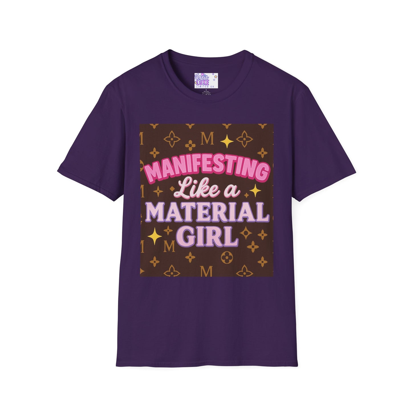 Manifesting Like a Material Girl Glam Tee| Unisex Softstyle Tee | Trendy Apparel for Manifestation Enthusiasts