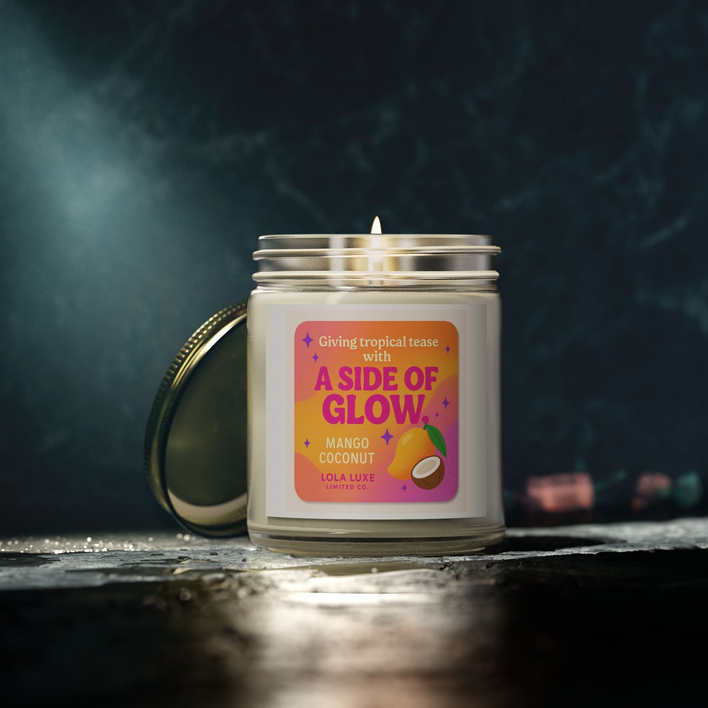 Mango Coconut Scented Candles, Coconut Apricot Wax (4oz, 9oz)