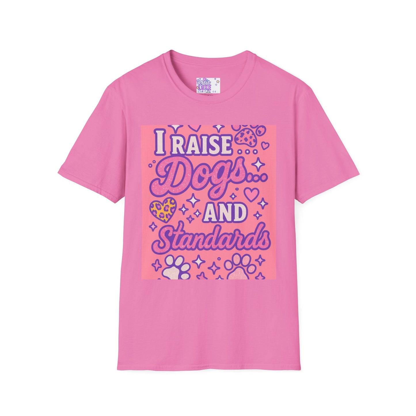 I Raise Dogs and Standards T-Shirt | Unisex Softstyle Glam Tee for Dog Lovers