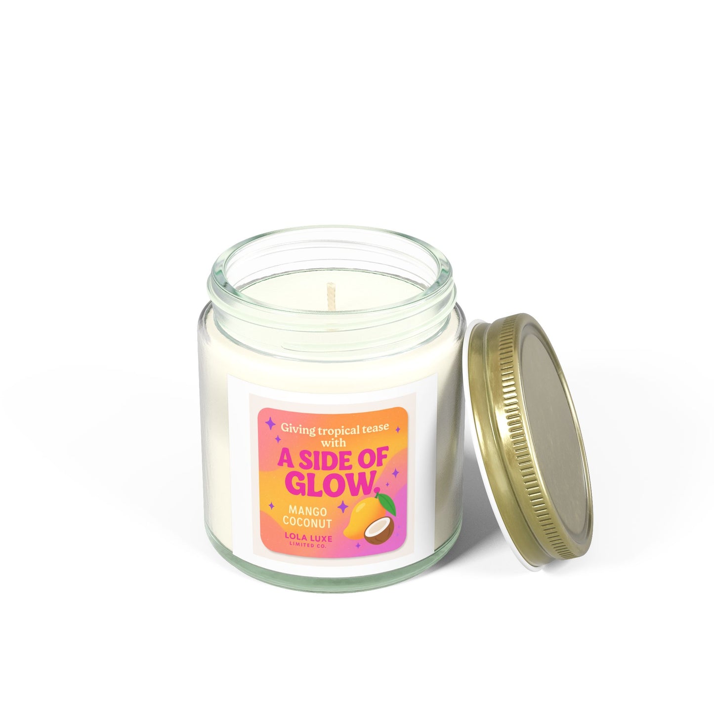 Mango Coconut Scented Candles, Coconut Apricot Wax (4oz, 9oz)