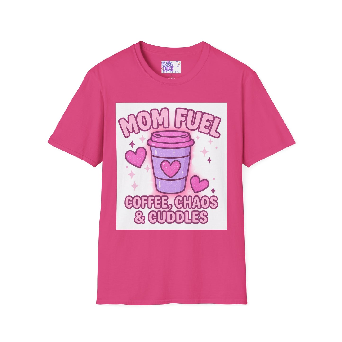 Mom Fuel T-Shirt - Coffee, Chaos & Cuddles - Fun Unisex Softstyle Glam Tee