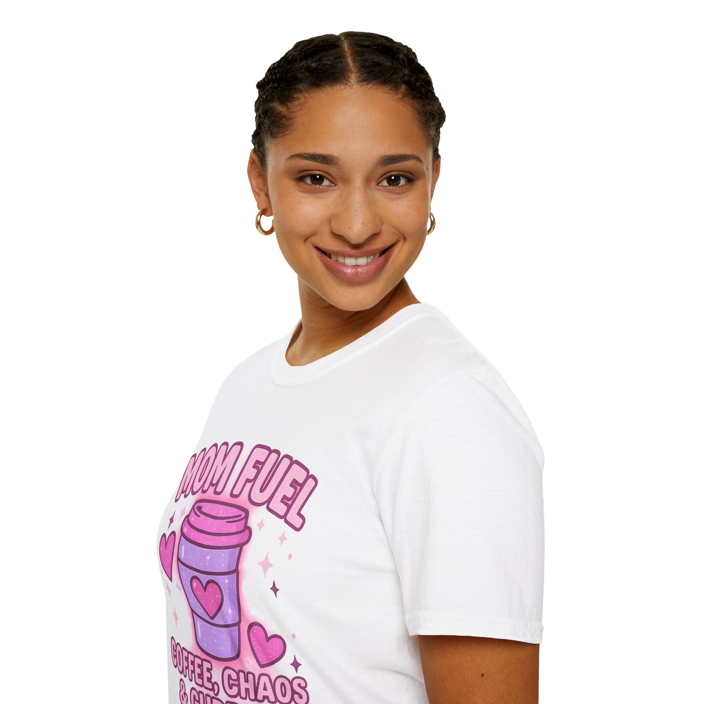 Mom Fuel T-Shirt - Coffee, Chaos & Cuddles - Fun Unisex Softstyle Glam Tee
