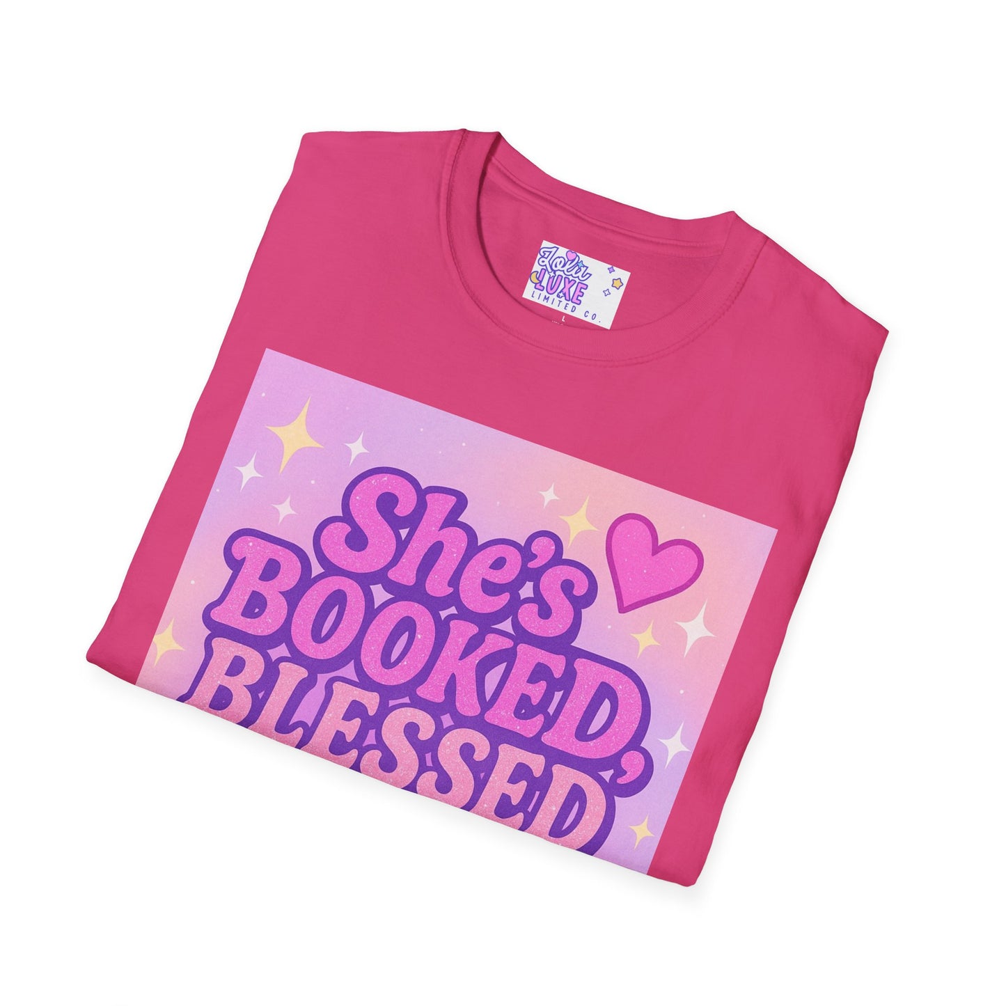 She's Booked, Blessed & Unbothered Glam Tee - Unisex Softstyle Tee for Positive Vibes