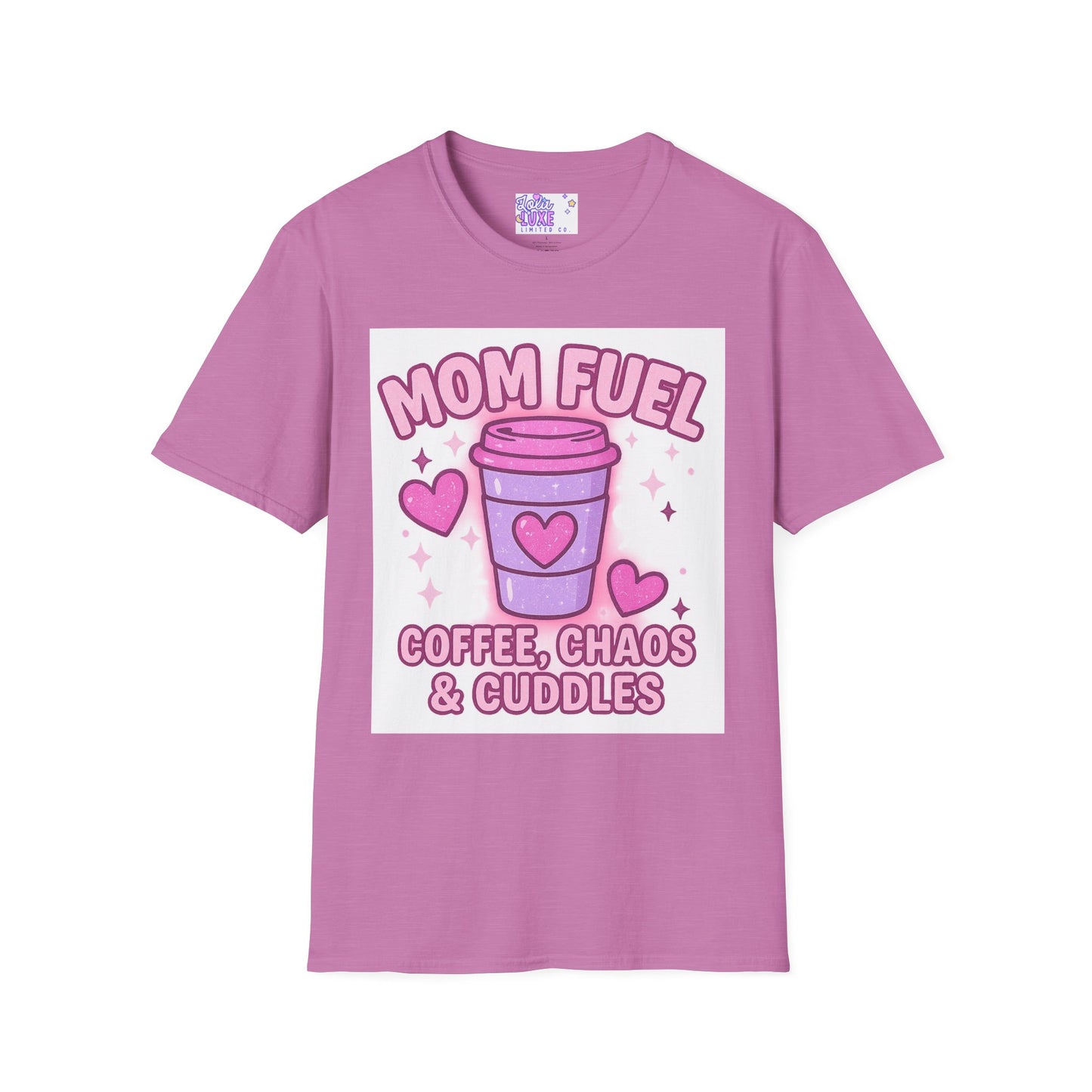Mom Fuel T-Shirt - Coffee, Chaos & Cuddles - Fun Unisex Softstyle Glam Tee
