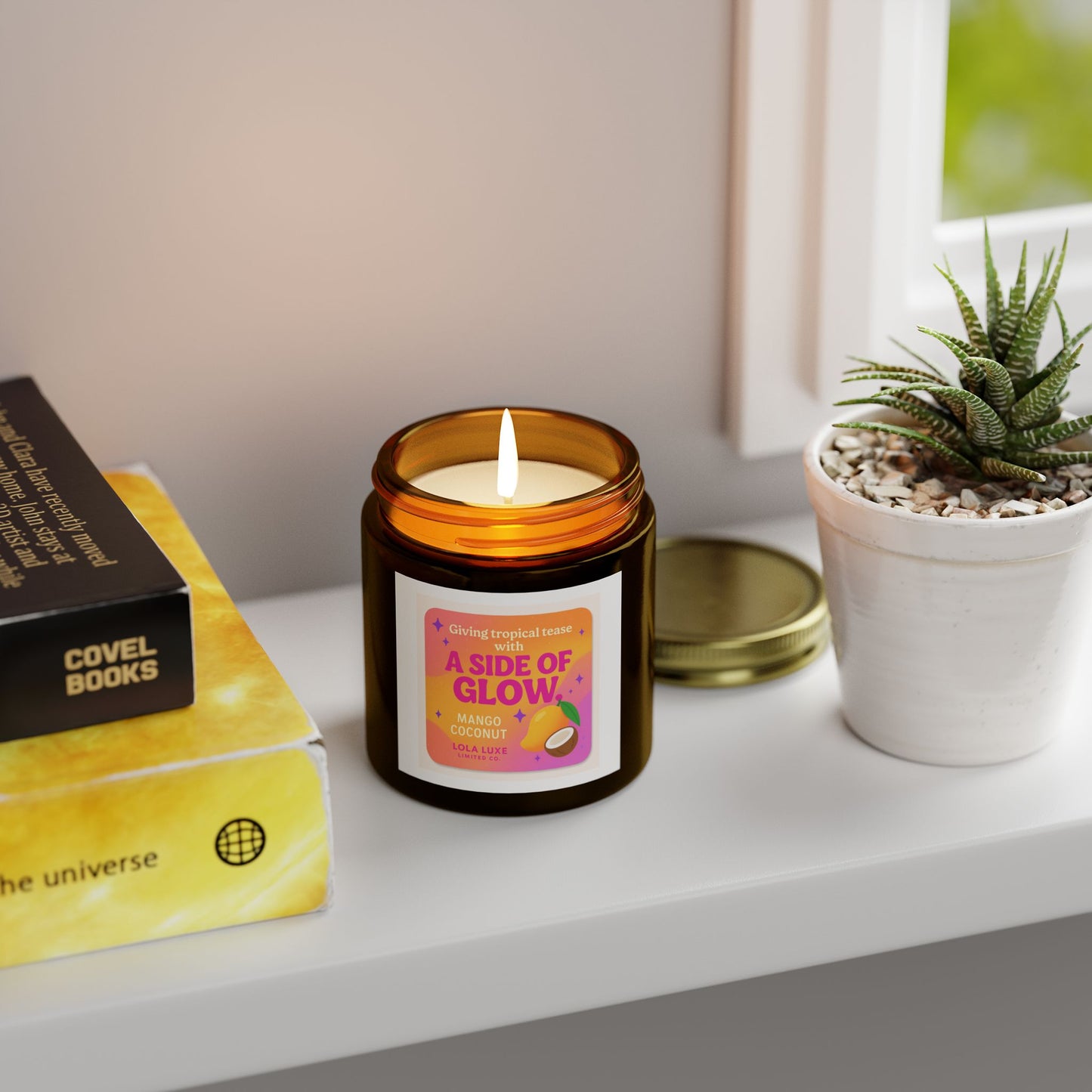 Mango Coconut Scented Candles, Coconut Apricot Wax (4oz, 9oz)