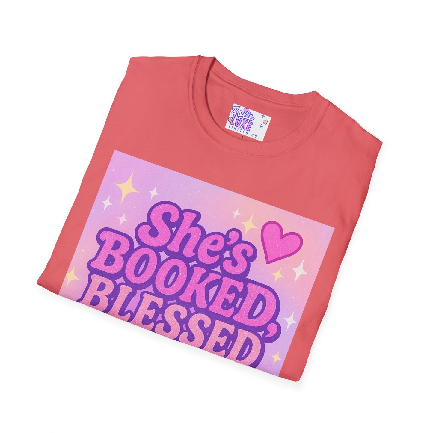 She's Booked, Blessed & Unbothered Glam Tee - Unisex Softstyle Tee for Positive Vibes