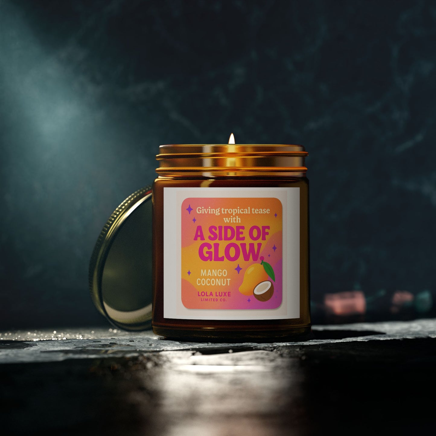 Mango Coconut Scented Candles, Coconut Apricot Wax (4oz, 9oz)