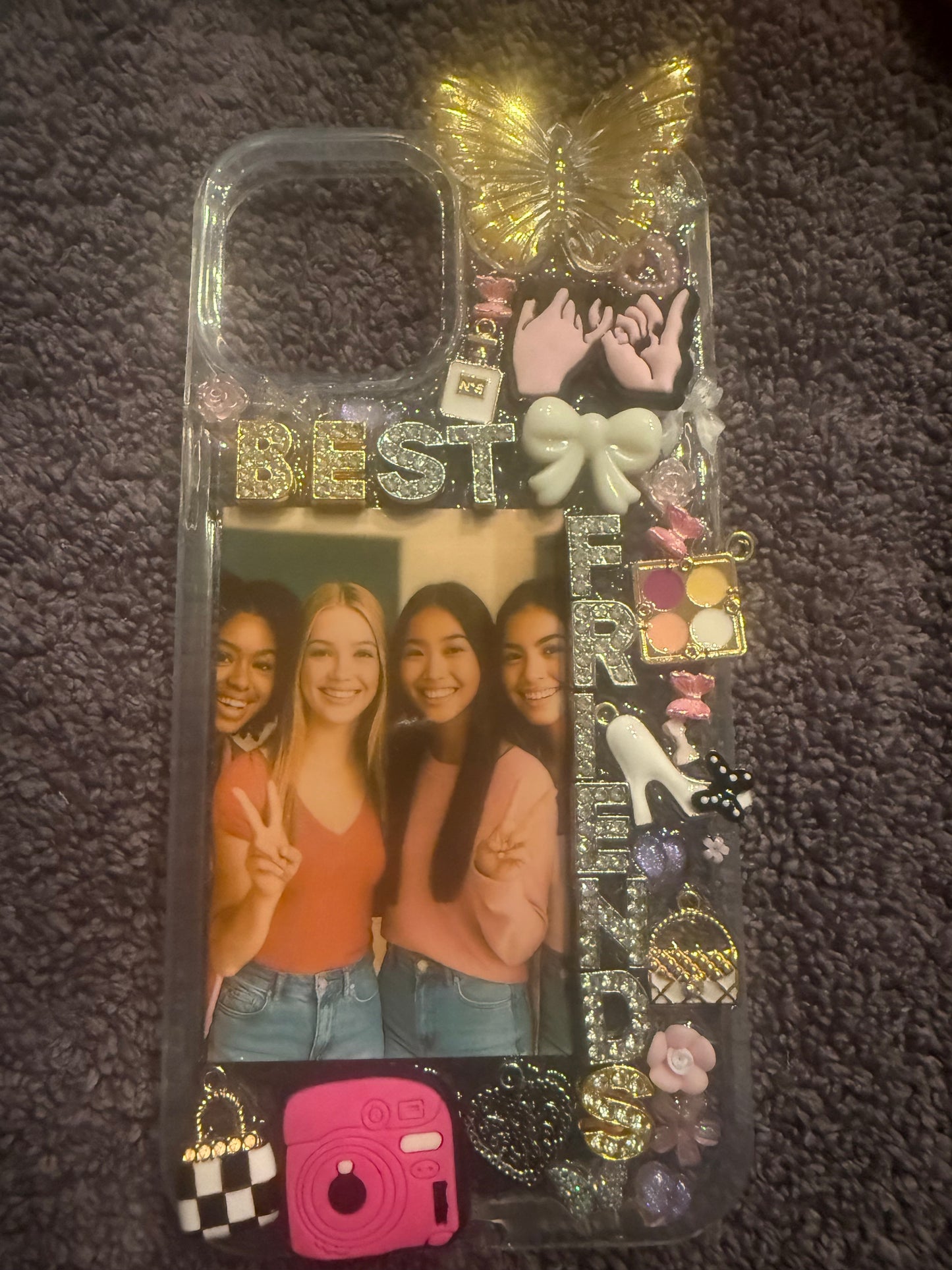 Custom Best Friends Junk Phone Case – Personalized Resin Case with Photo, Charms, Rhinestones & 3D Decor – Aesthetic iPhone Case Gift for BFFs