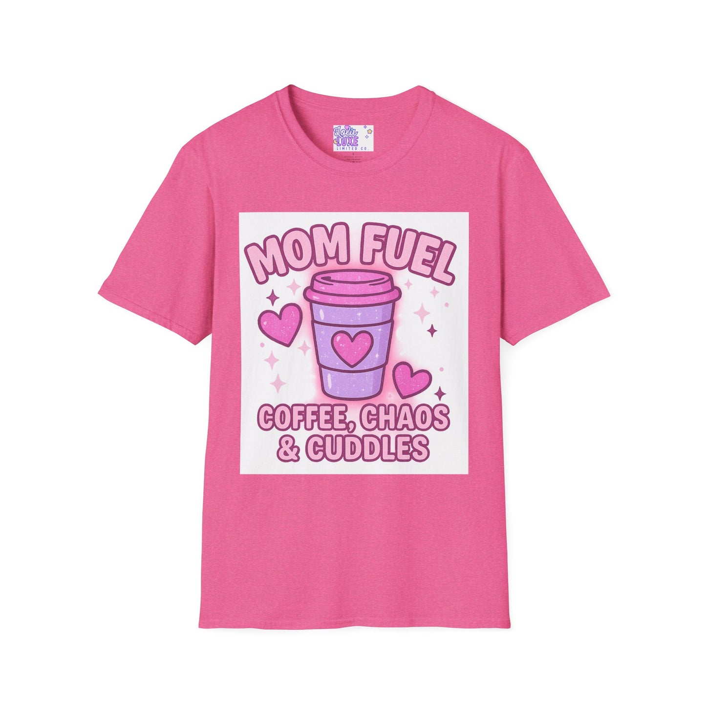 Mom Fuel T-Shirt - Coffee, Chaos & Cuddles - Fun Unisex Softstyle Glam Tee