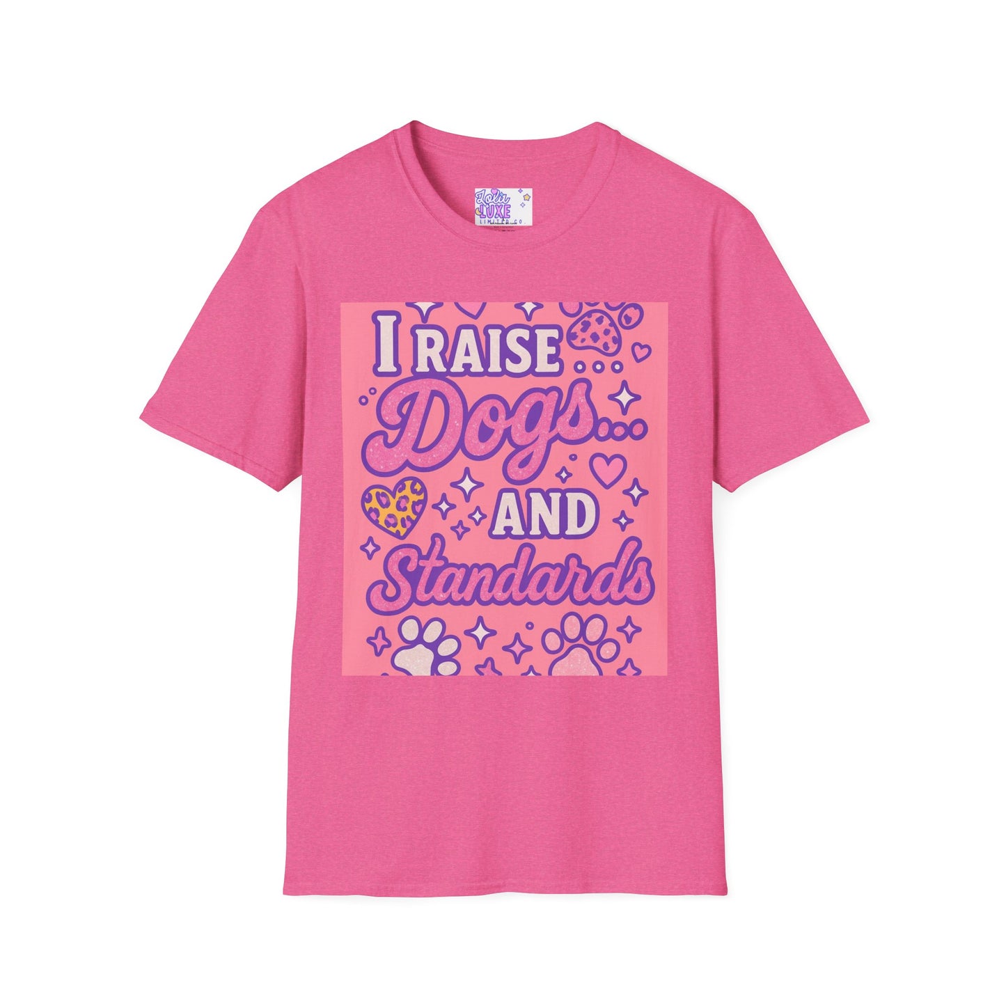 I Raise Dogs and Standards T-Shirt | Unisex Softstyle Glam Tee for Dog Lovers