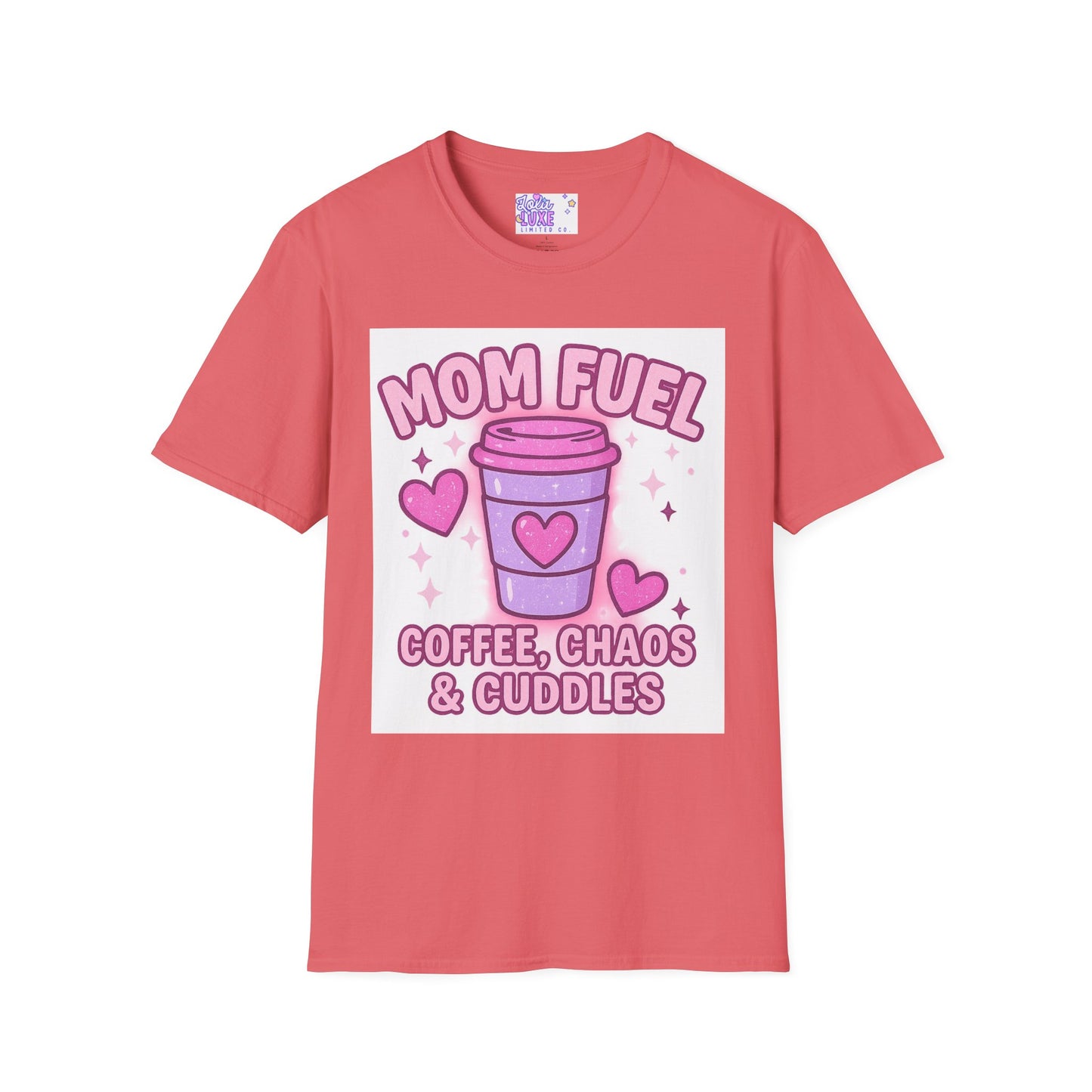 Mom Fuel T-Shirt - Coffee, Chaos & Cuddles - Fun Unisex Softstyle Glam Tee