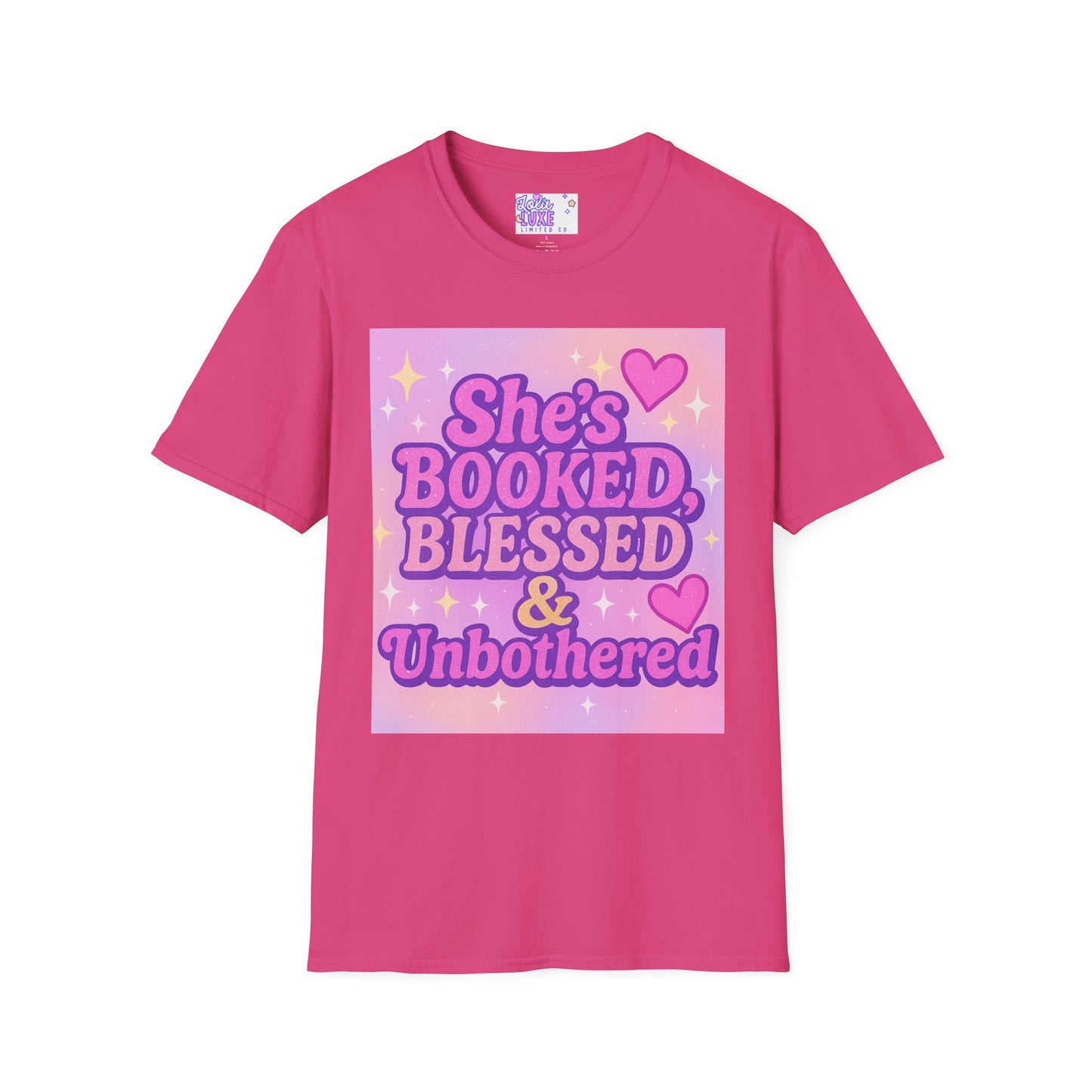 She's Booked, Blessed & Unbothered Glam Tee - Unisex Softstyle Tee for Positive Vibes