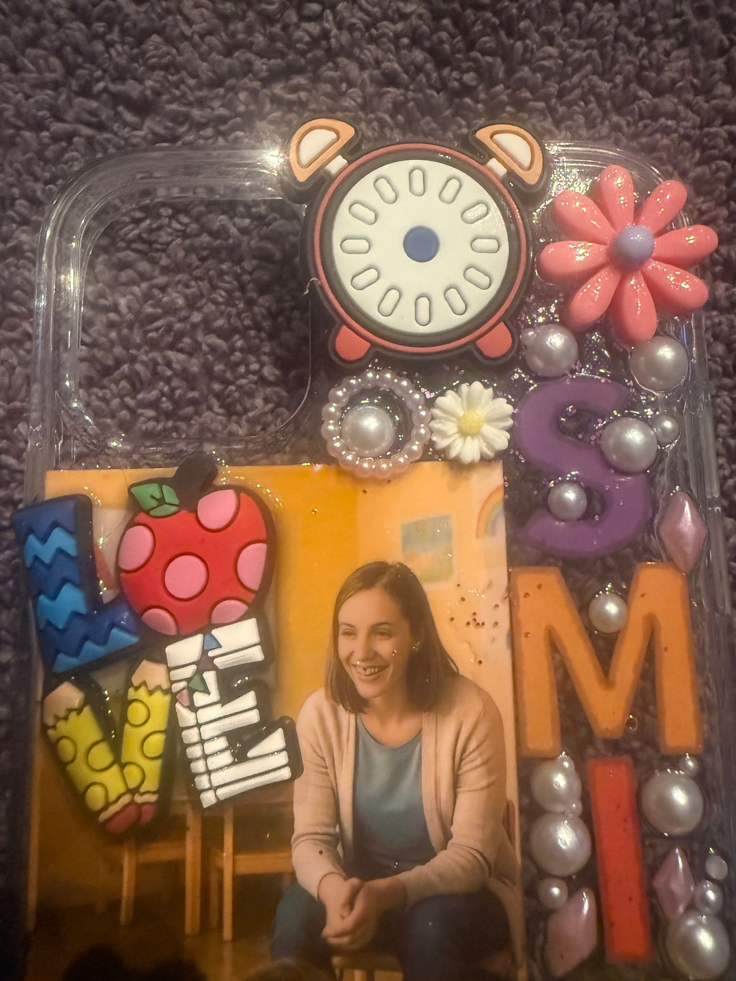 Custom Teacher Phone Case – Handmade Junk Case with Cute School Theme, Resin & Charms, Personalized for iPhone
