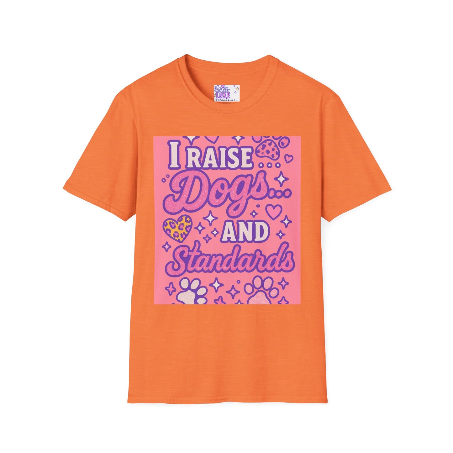 I Raise Dogs and Standards T-Shirt | Unisex Softstyle Glam Tee for Dog Lovers
