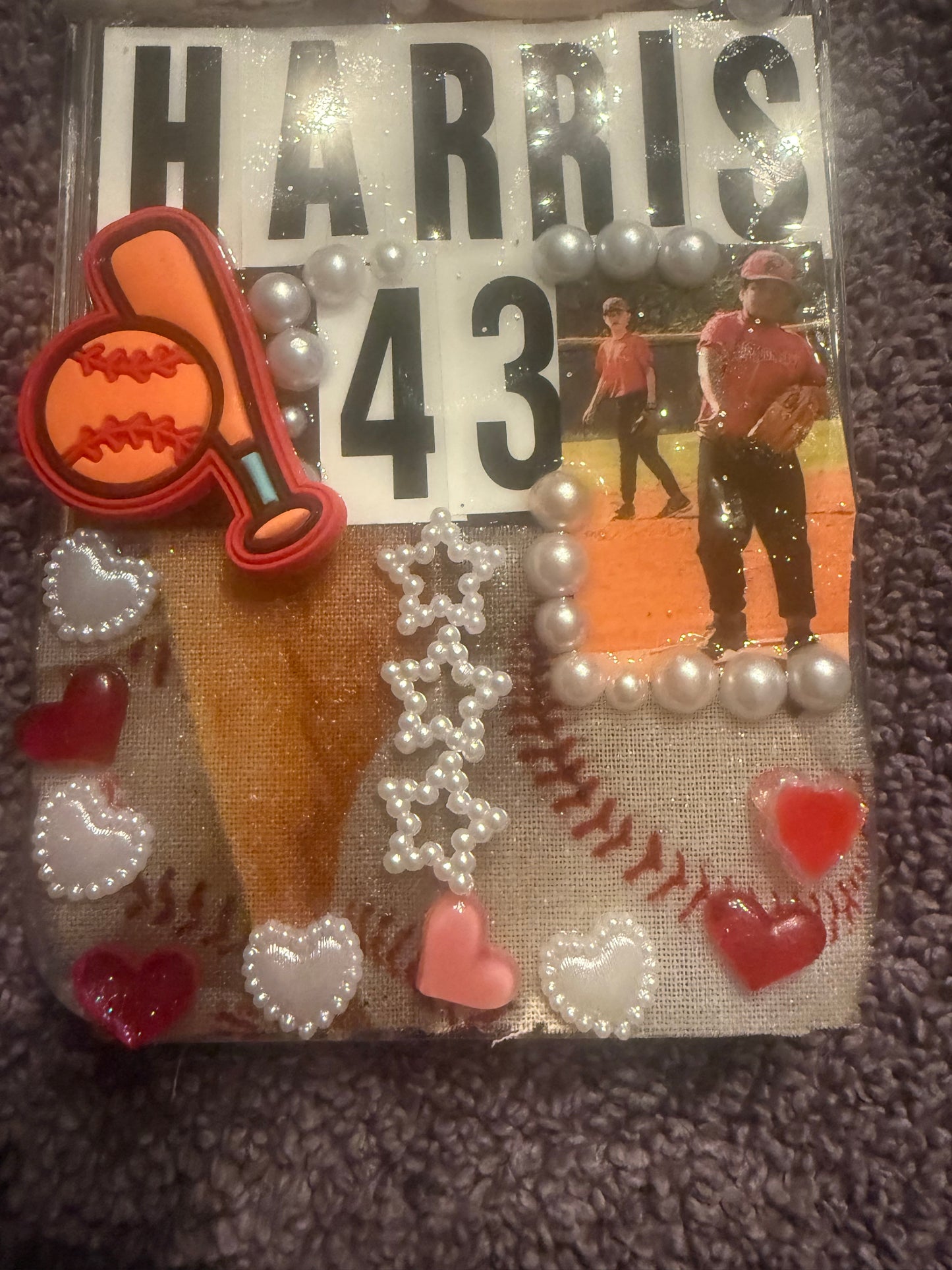 Custom Baseball Mom Phone Case – Bling iPhone Case with Player Photo, Jersey Number & Name
