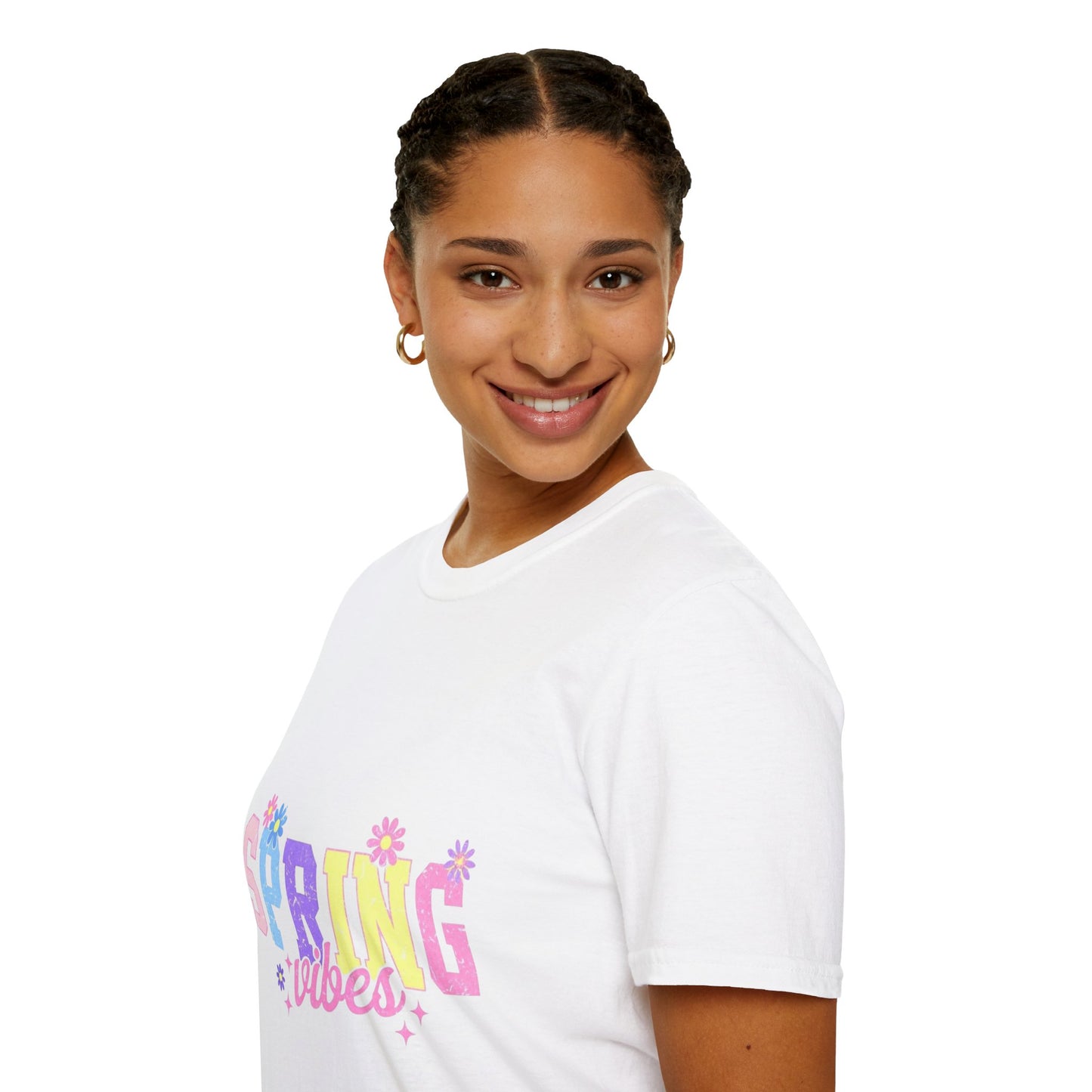 "Spring Vibes" Softstyle T-Shirt - Colorful Floral Design for Warm Weather Celebrations