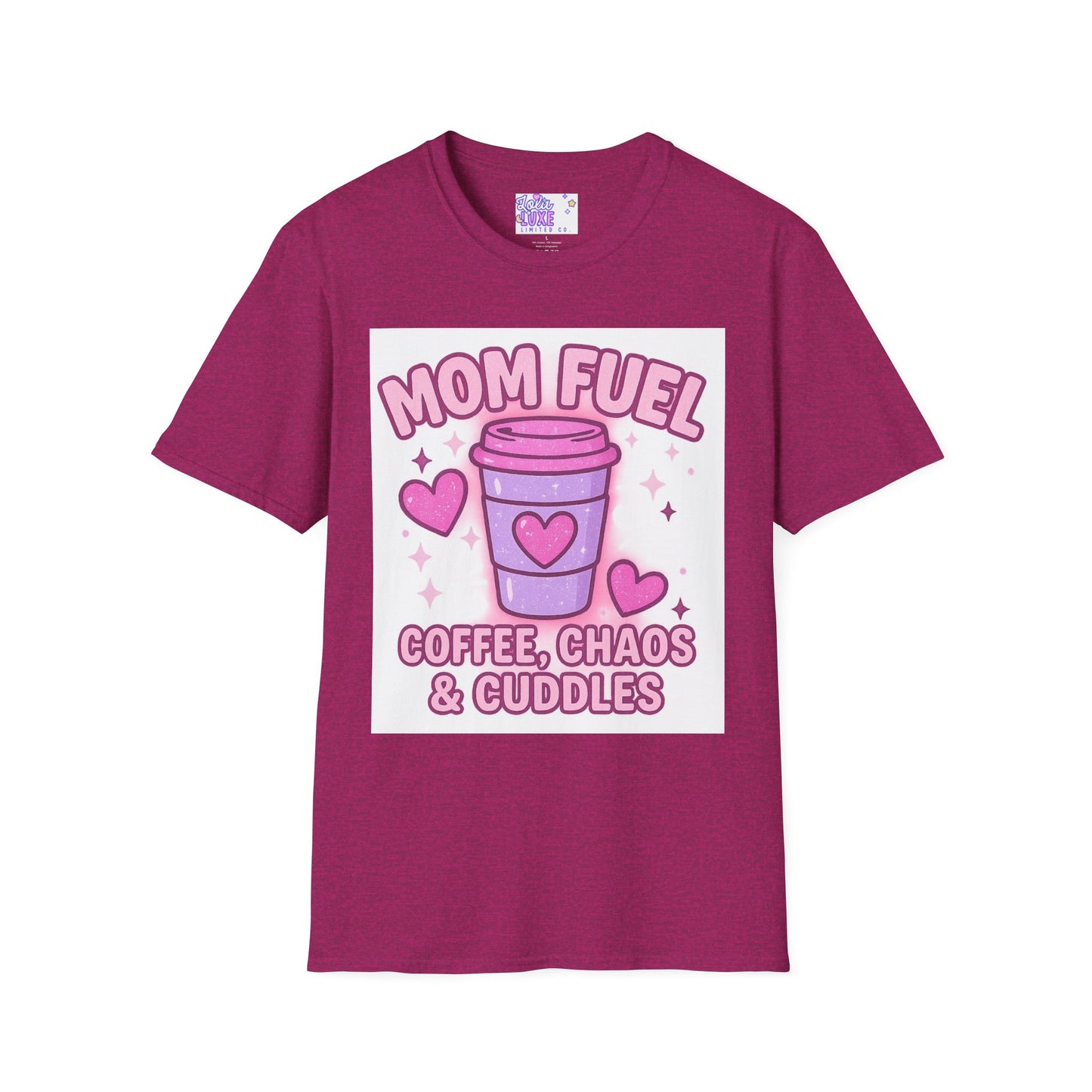 Mom Fuel T-Shirt - Coffee, Chaos & Cuddles - Fun Unisex Softstyle Glam Tee