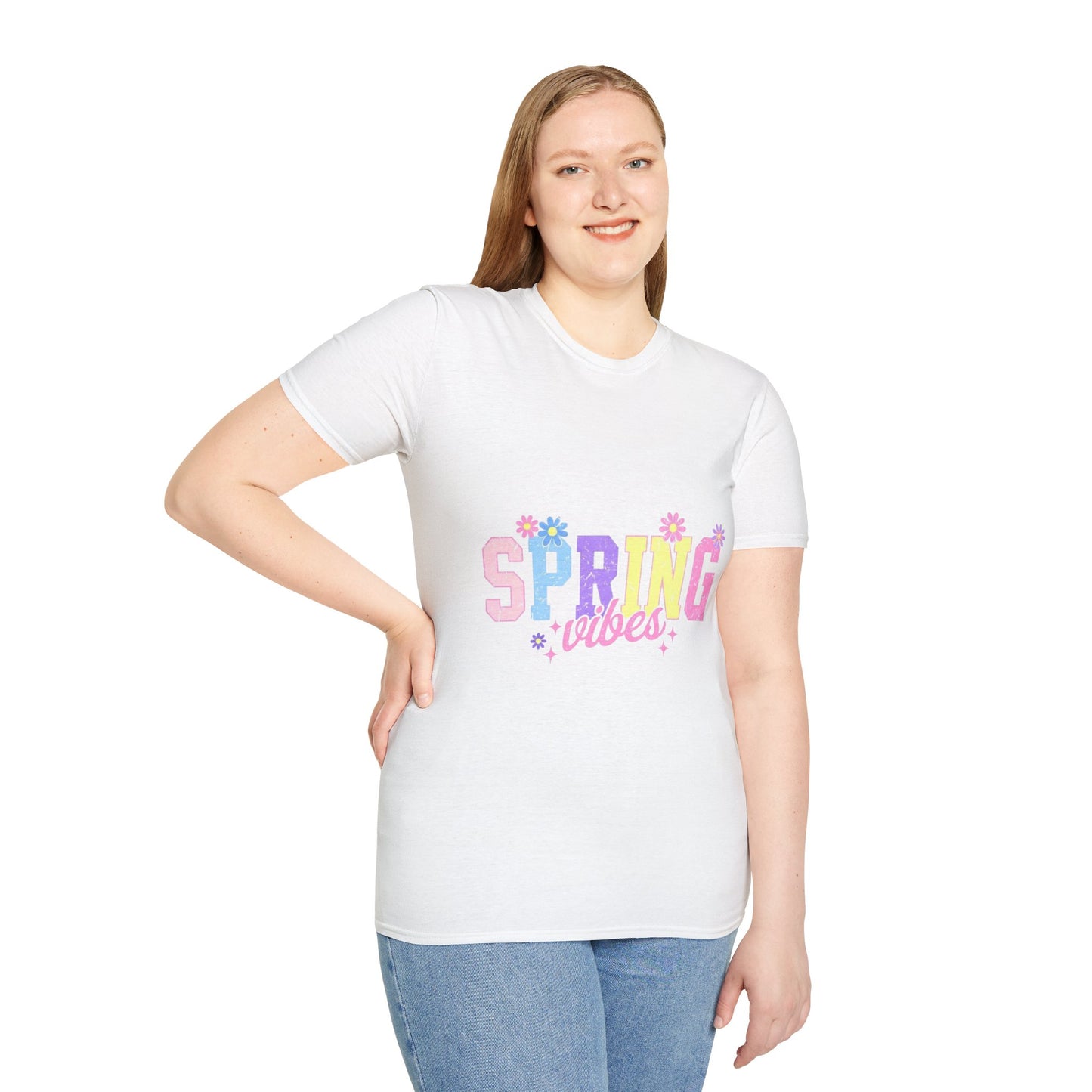 "Spring Vibes" Softstyle T-Shirt - Colorful Floral Design for Warm Weather Celebrations