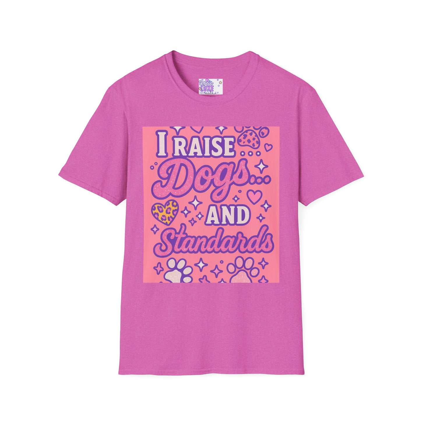 I Raise Dogs and Standards T-Shirt | Unisex Softstyle Glam Tee for Dog Lovers