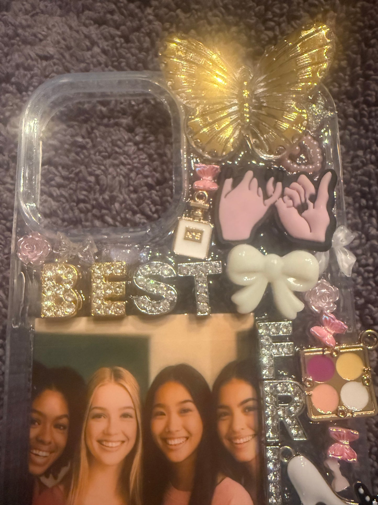 Custom Best Friends Junk Phone Case – Personalized Resin Case with Photo, Charms, Rhinestones & 3D Decor – Aesthetic iPhone Case Gift for BFFs
