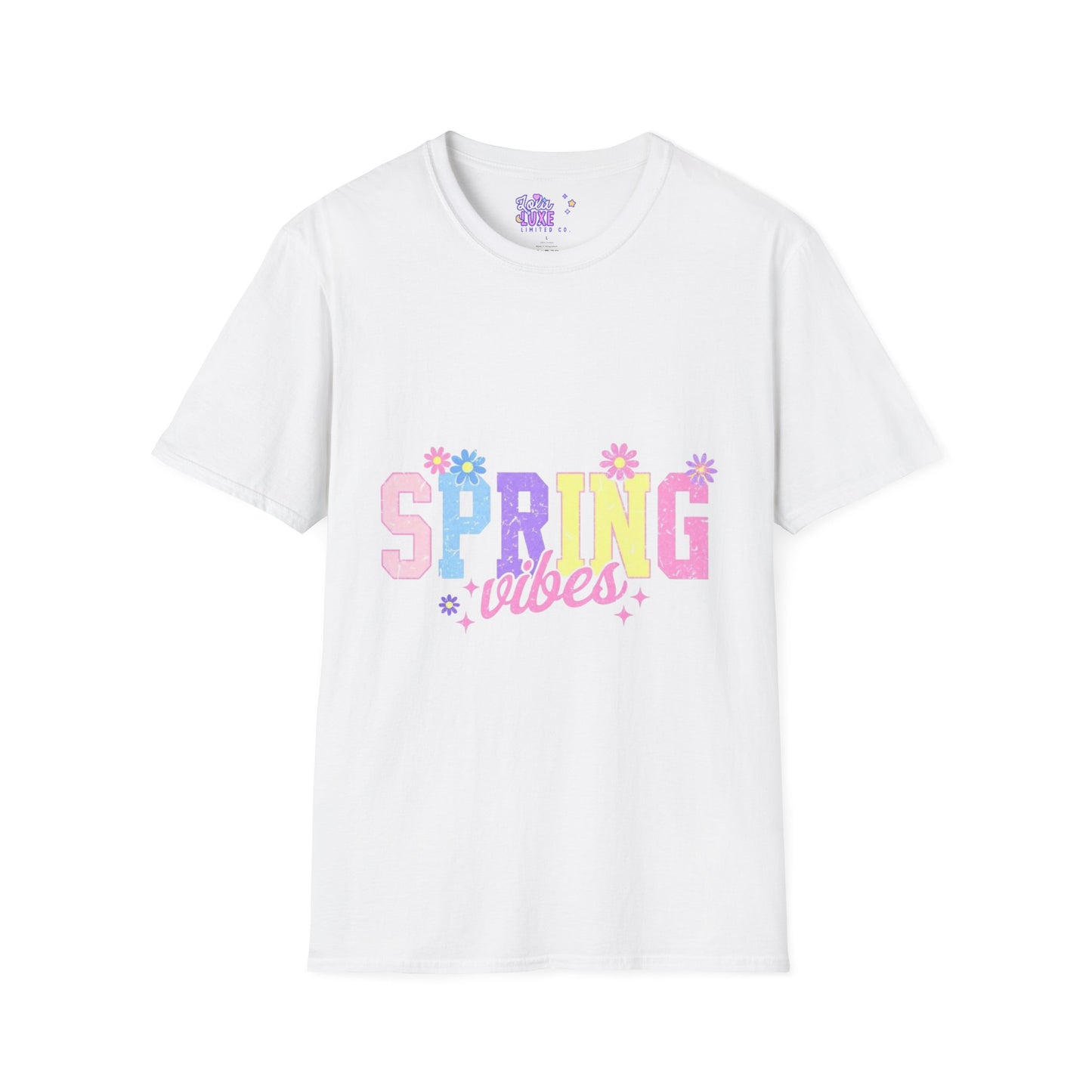 "Spring Vibes" Softstyle T-Shirt - Colorful Floral Design for Warm Weather Celebrations