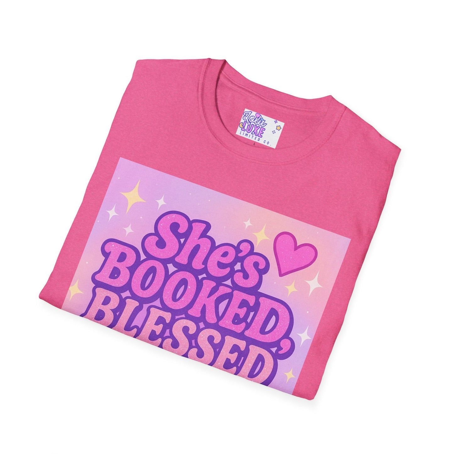 She's Booked, Blessed & Unbothered Glam Tee - Unisex Softstyle Tee for Positive Vibes