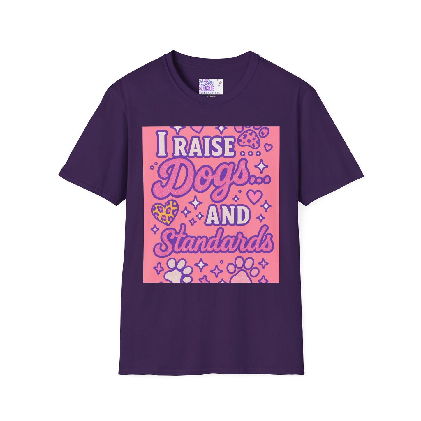I Raise Dogs and Standards T-Shirt | Unisex Softstyle Glam Tee for Dog Lovers
