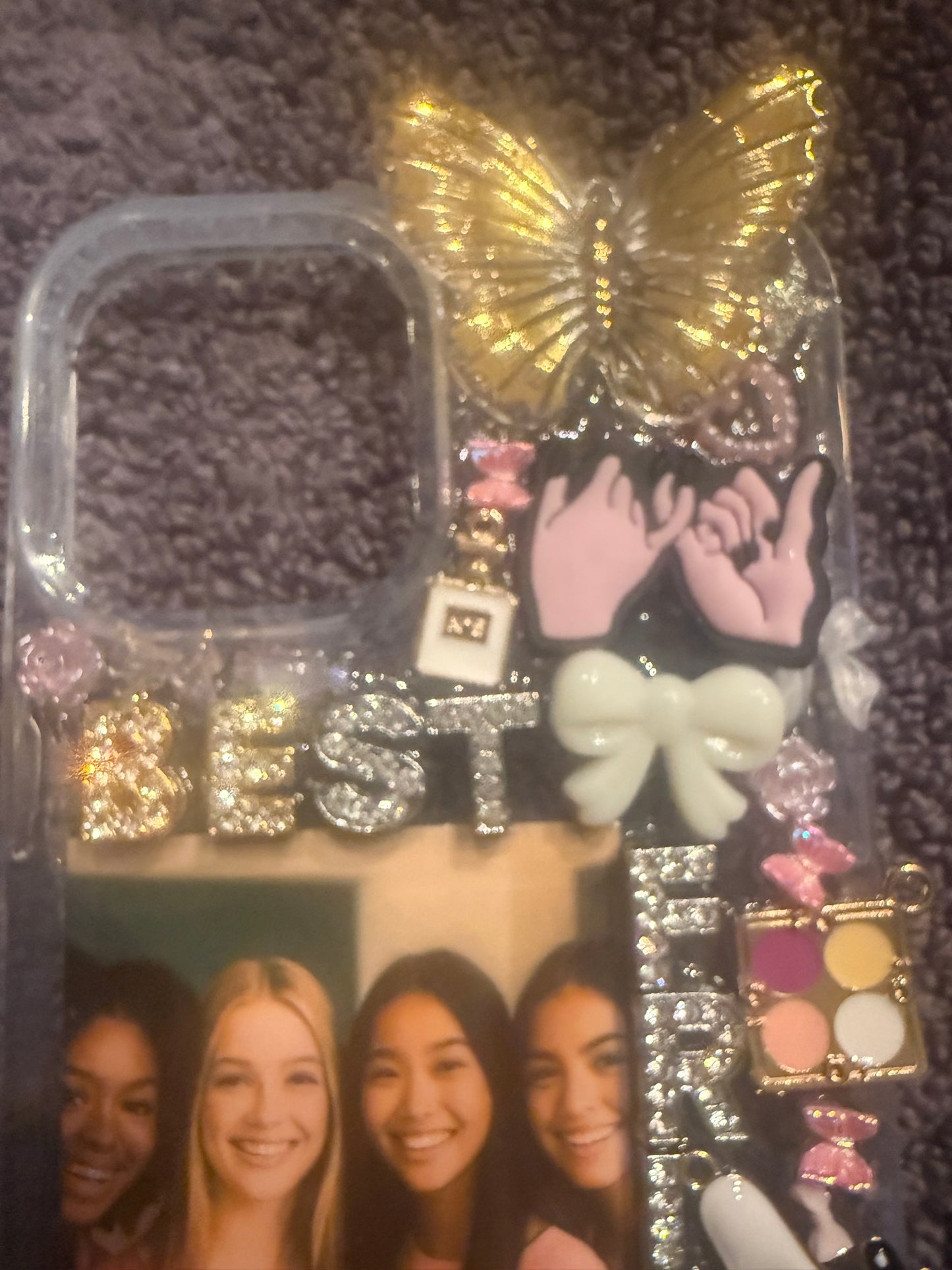 Custom Best Friends Junk Phone Case – Personalized Resin Case with Photo, Charms, Rhinestones & 3D Decor – Aesthetic iPhone Case Gift for BFFs