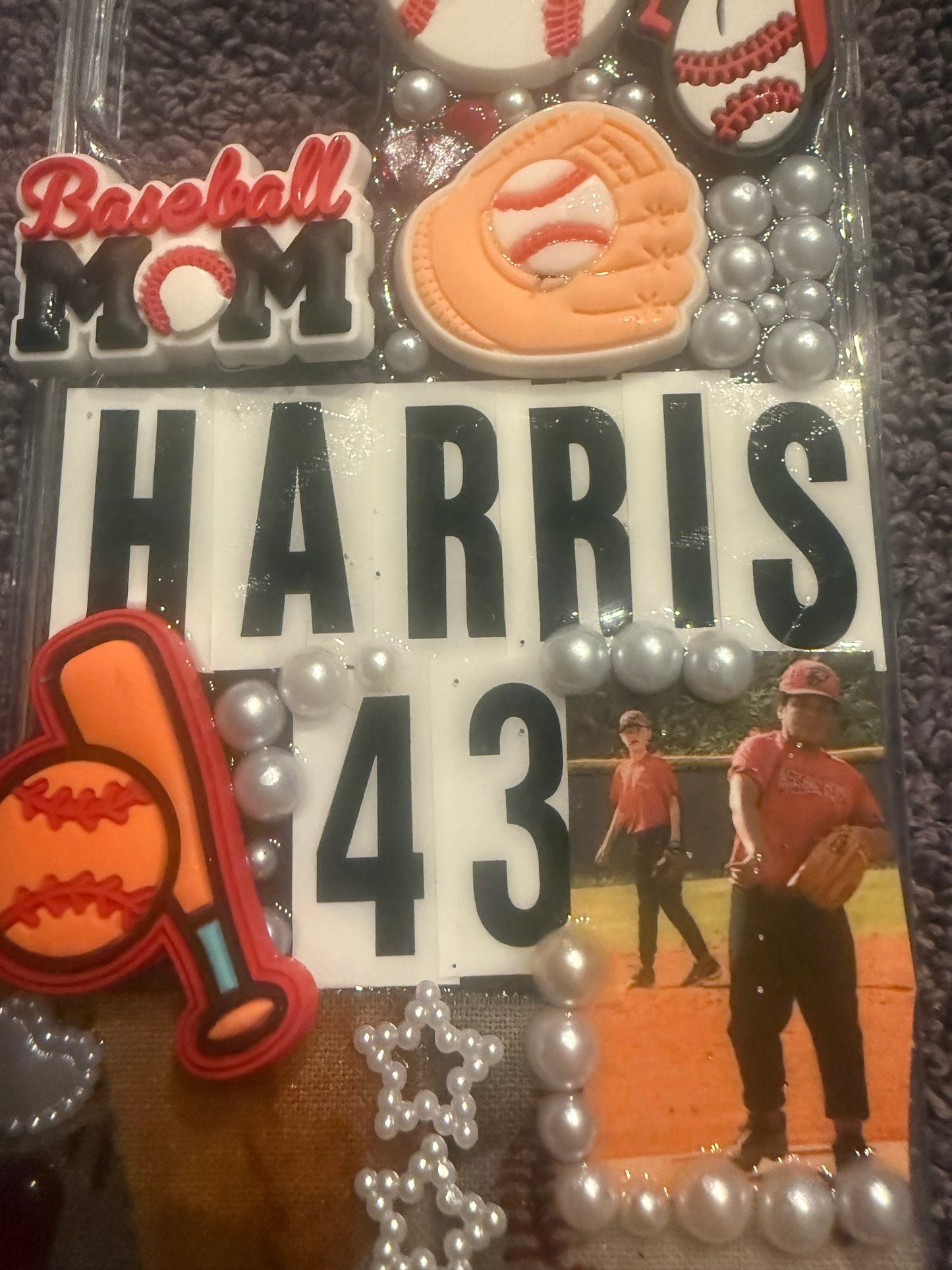 Custom Baseball Mom Phone Case – Bling iPhone Case with Player Photo, Jersey Number & Name