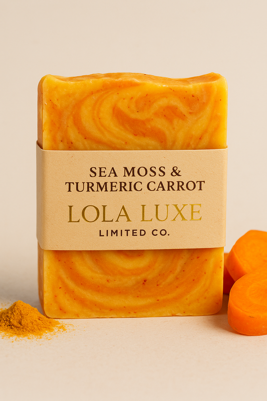 Sea Moss & Turmeric Carrot Soap – Brightening Handmade Bar for Dark Spots, Scars & Glowing Skin | Lola Luxe Limited Co.