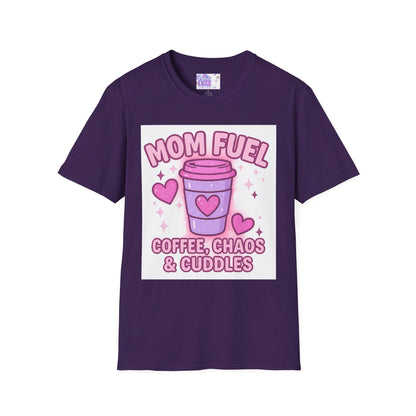 Mom Fuel T-Shirt - Coffee, Chaos & Cuddles - Fun Unisex Softstyle Glam Tee