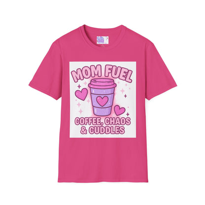 Mom Fuel T-Shirt - Coffee, Chaos & Cuddles - Fun Unisex Softstyle Glam Tee