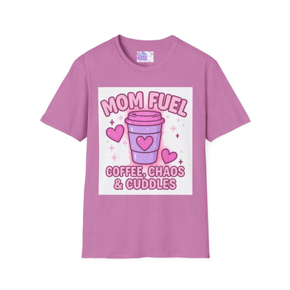 Mom Fuel T-Shirt - Coffee, Chaos & Cuddles - Fun Unisex Softstyle Glam Tee