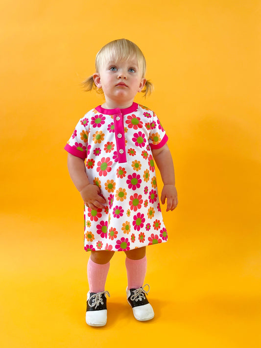 Vintage Style Girls Dress - 60s Flower Power Print