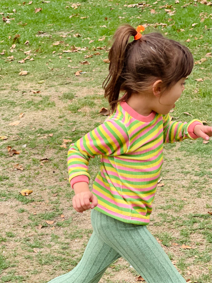 Striped Long Sleeve Shirt - Green/Pink/Yellow