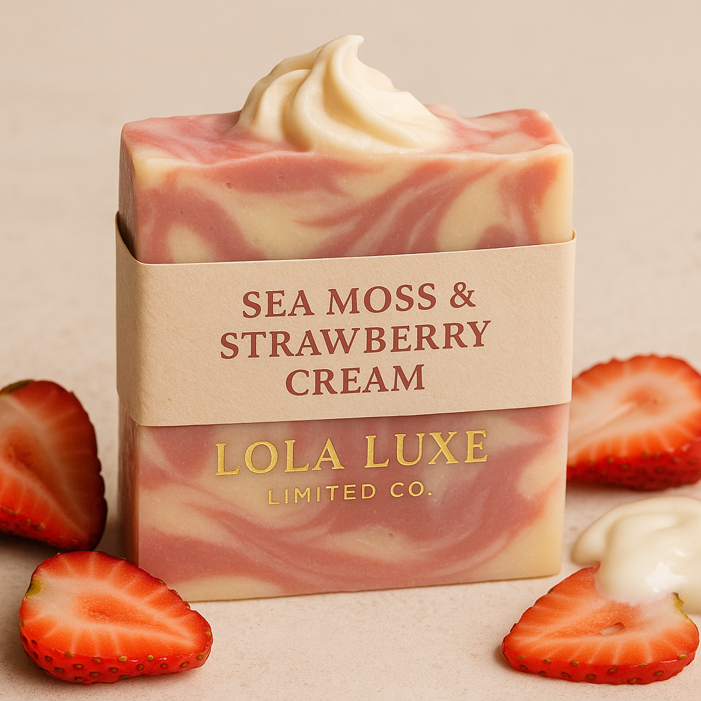 Sea Moss & Strawberry Cream Soap – Moisturizing Handmade Bar with Fruity Glow for Radiant, Soft Skin | Lola Luxe Limited Co.
