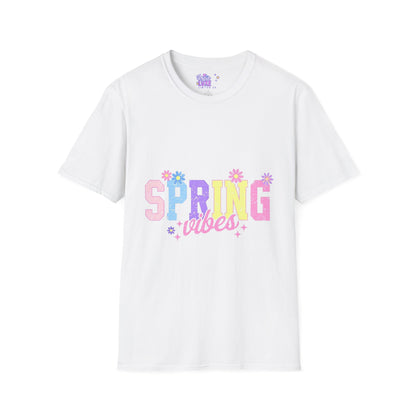 "Spring Vibes" Softstyle T-Shirt - Colorful Floral Design for Warm Weather Celebrations