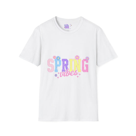 "Spring Vibes" Softstyle T-Shirt - Colorful Floral Design for Warm Weather Celebrations
