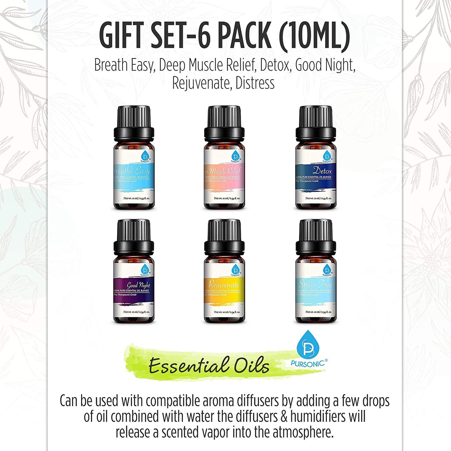 6 Pack of 100% Pure Essential Aromatherapy Oils Blends