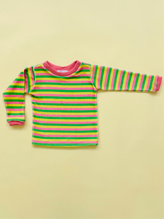 Striped Long Sleeve Shirt - Green/Pink/Yellow