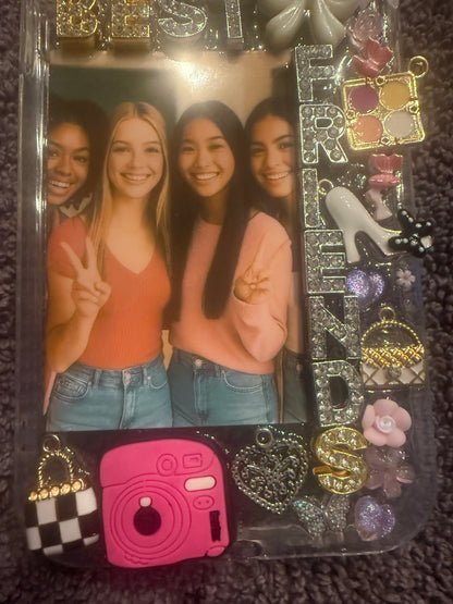 Custom Best Friends Junk Phone Case – Personalized Resin Case with Photo, Charms, Rhinestones & 3D Decor – Aesthetic iPhone Case Gift for BFFs