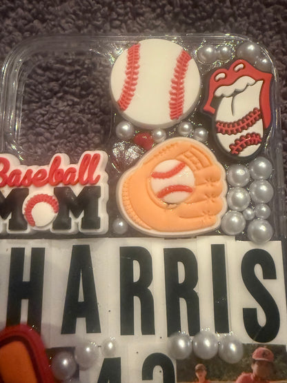 Custom Baseball Mom Phone Case – Bling iPhone Case with Player Photo, Jersey Number & Name
