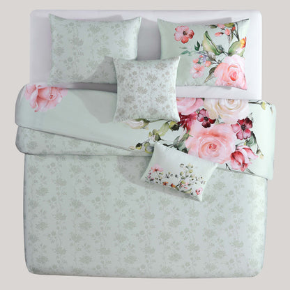 Bebejan Rose on Misty Green 100% Cotton 5-Piece Reversible Comforter Set