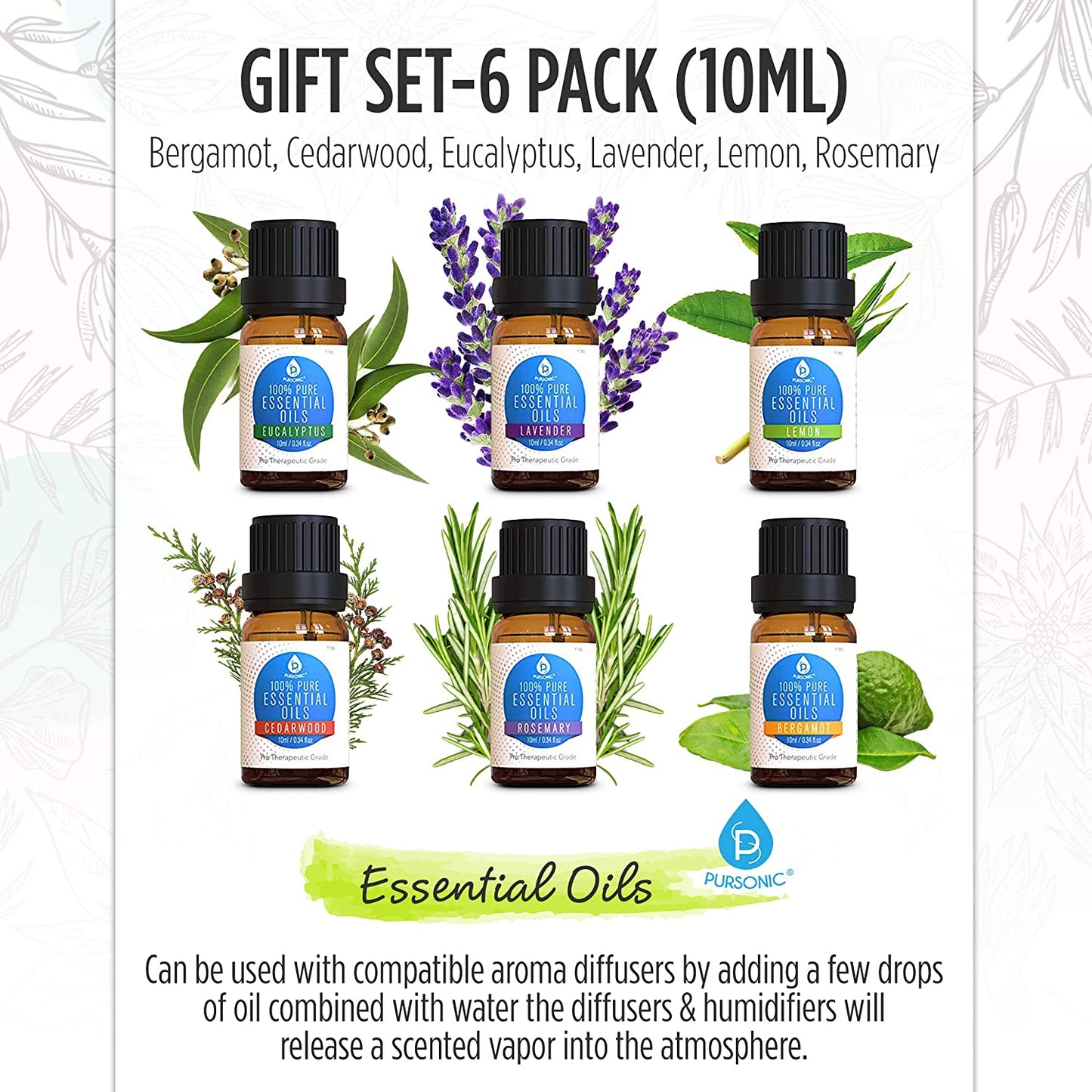 6 Pack of 100% Pure Essential Aromatherapy Oils