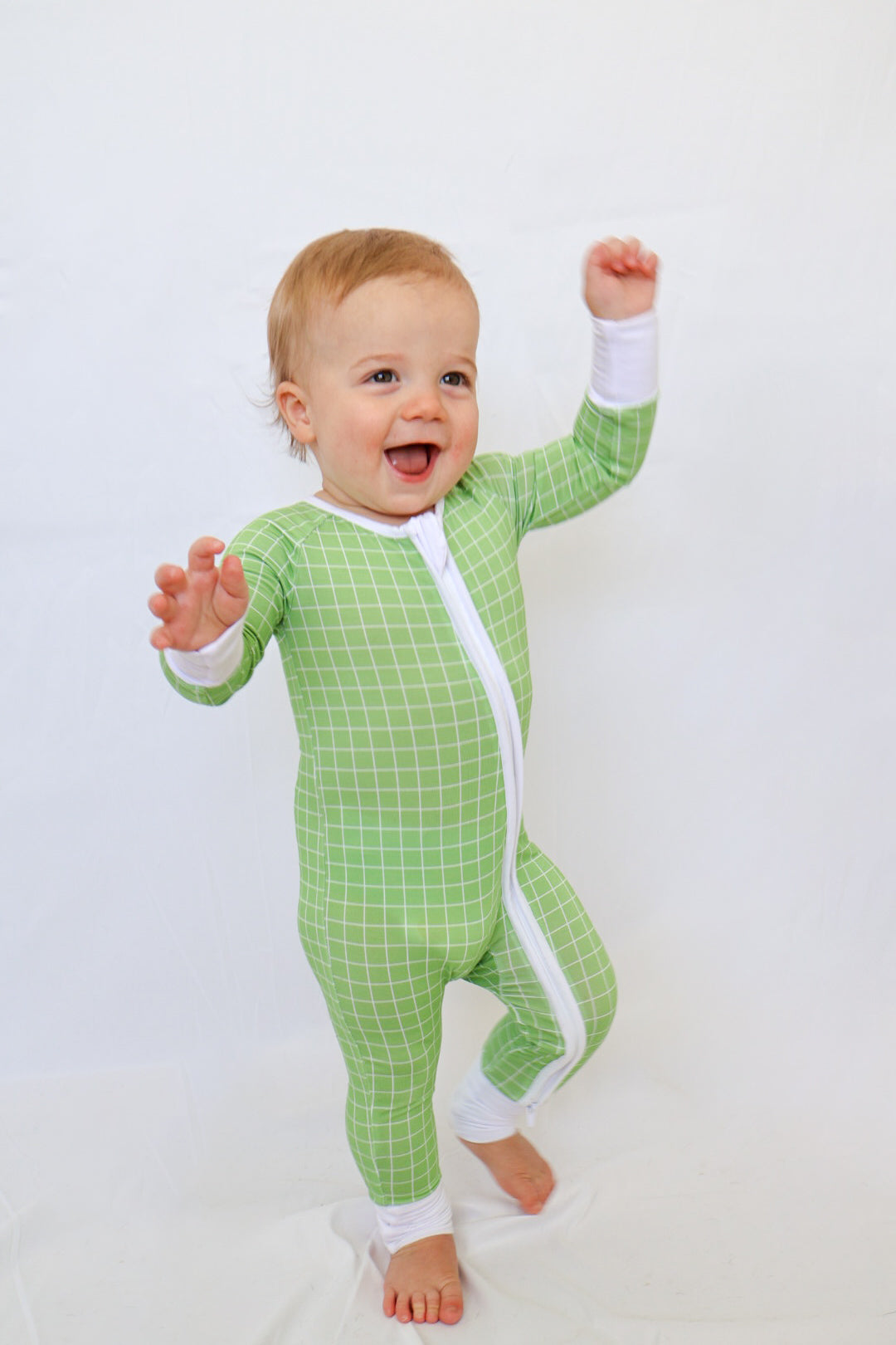 Green Grid Baby Romper